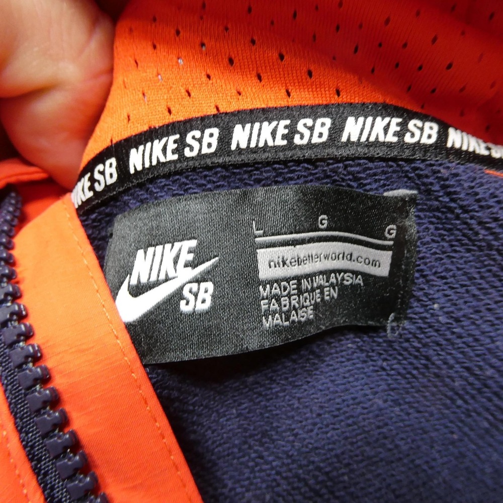 Nike SB Hoodie Mens Large Orange Navy Pullover Anorak Skateboarding Colorblock - Picture 4 of 14